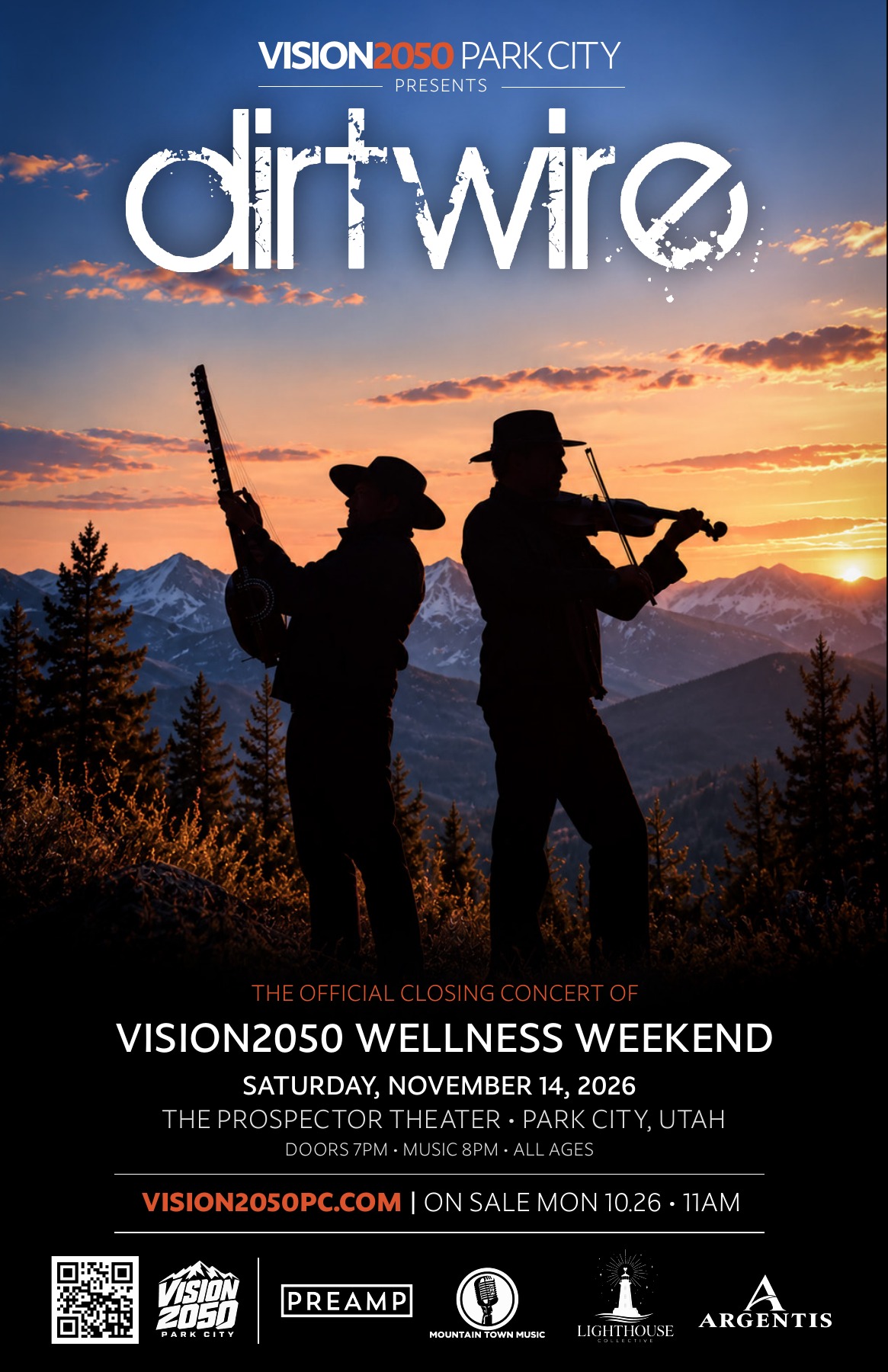 Dirtwire concert poster: Saturday 14 November at The Prospector Theater in Park City